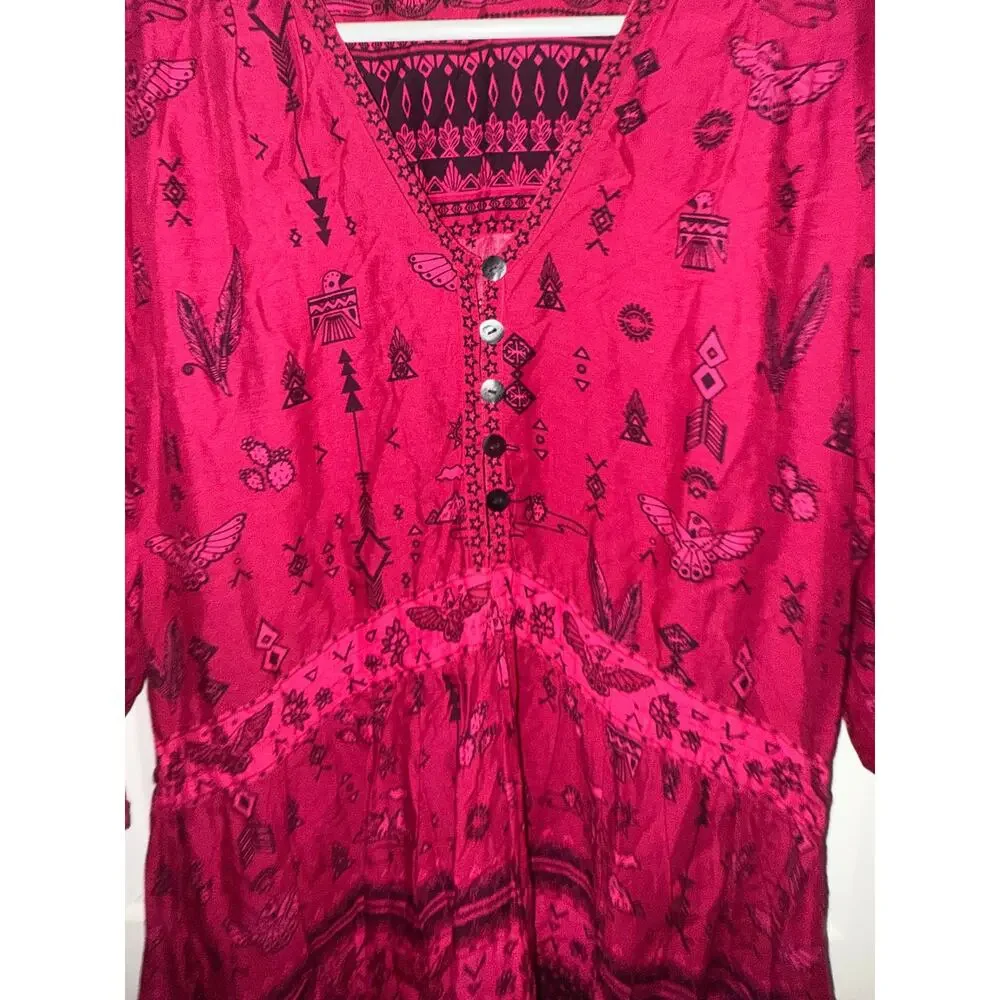 Spell & The Gypsy Phoenix Play Dress – Magenta – Boho Long Sleeve Mini – XS - Picture 7 of 8